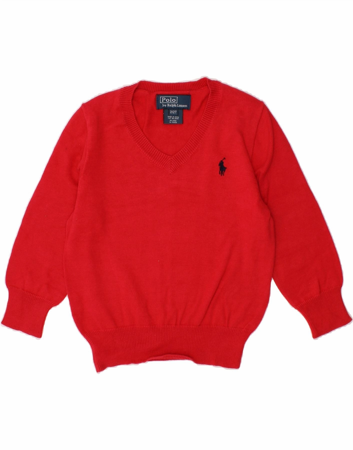 WrinkleResistant Yarn POLO RALPH LAUREN Baby Boys V-Neck Jumper Sweater 18-24 Months Red Cotton