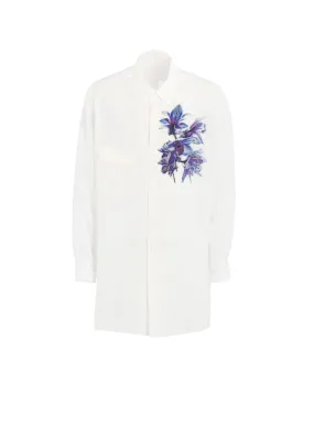 REGULAR COLLAR SHIRT WITH BLUE FLOWER PRINT Wrinkle Resistant Finish