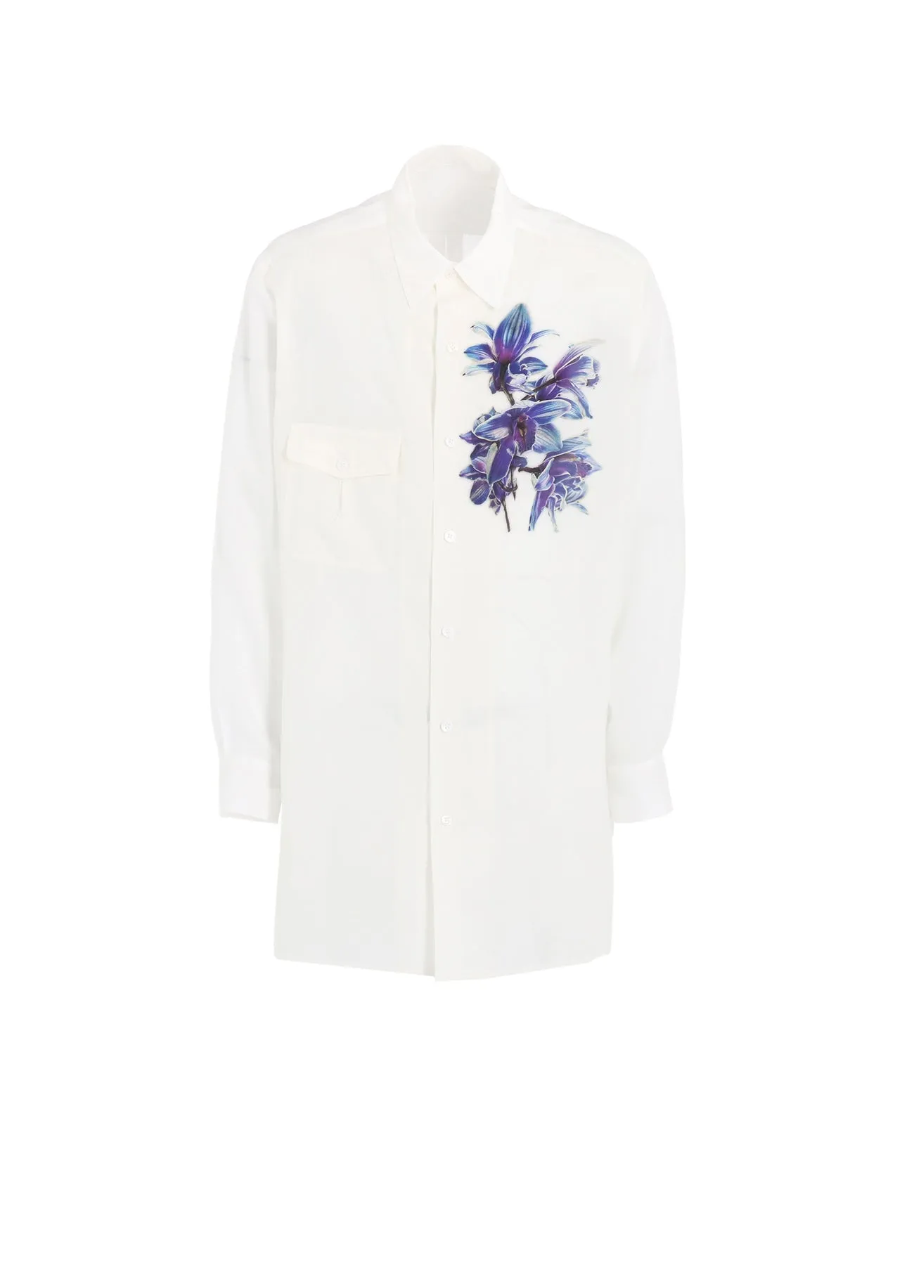 REGULAR COLLAR SHIRT WITH BLUE FLOWER PRINT Wrinkle Resistant Finish