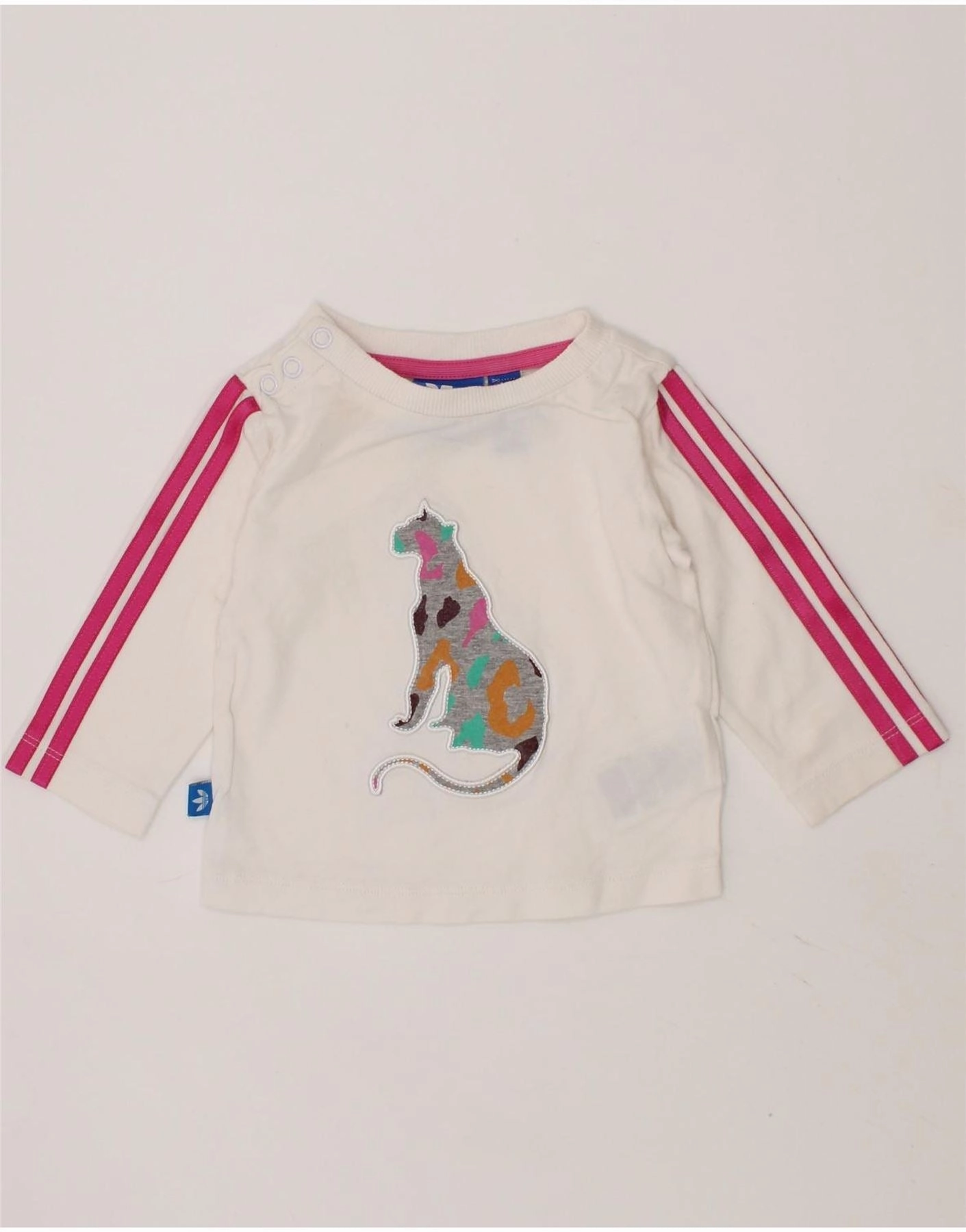 ADIDAS Baby Girls Graphic Top Long Sleeve 0-3 Months White Animal Print Odor Control Technology Eco-friendly
