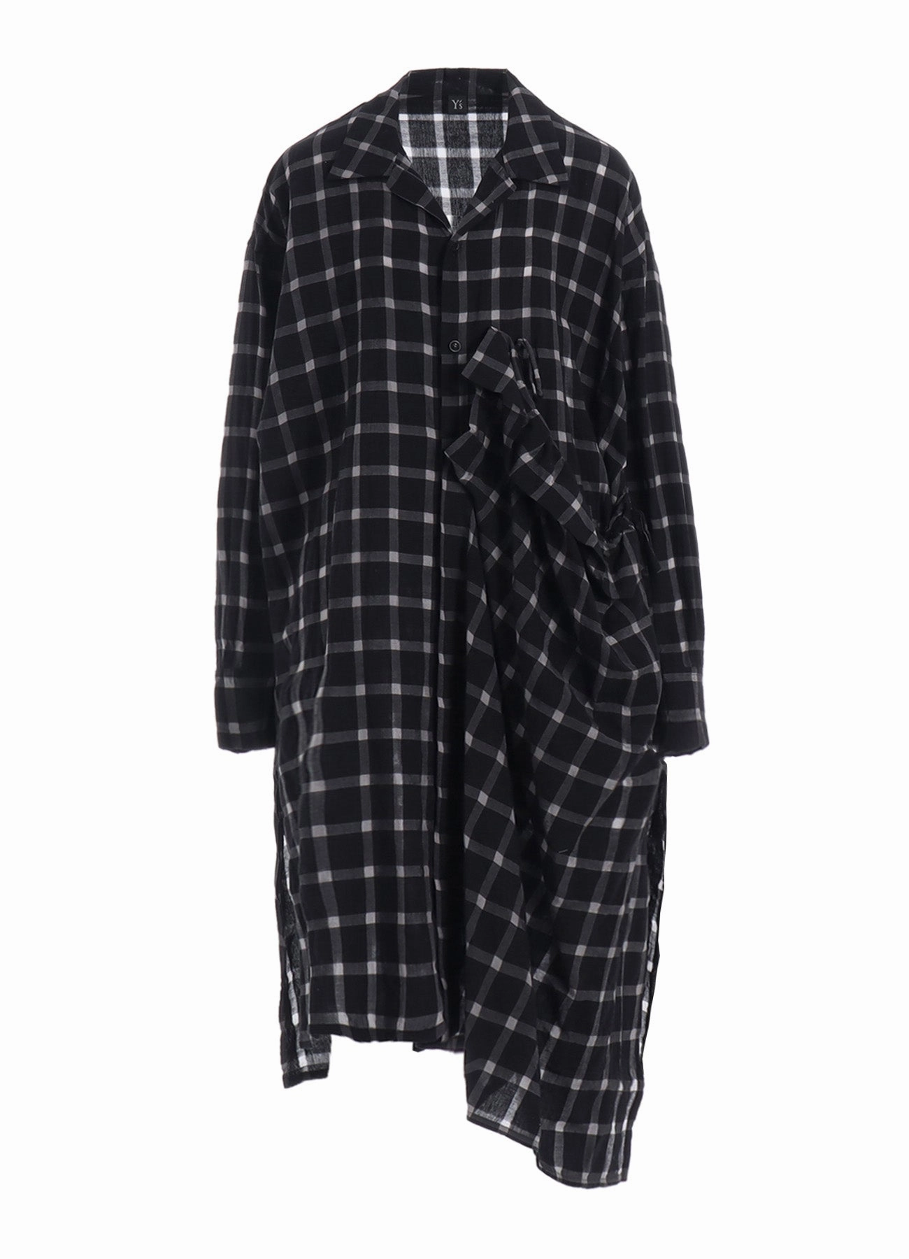 Feminine full-length gown Shiny surface COTTON CUPRO PLAID SHIRT DRESS
