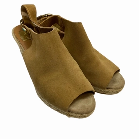 Multi Strap Cut Outs Sandals Heels Wedge By Kanna In Brown, Size:7.5