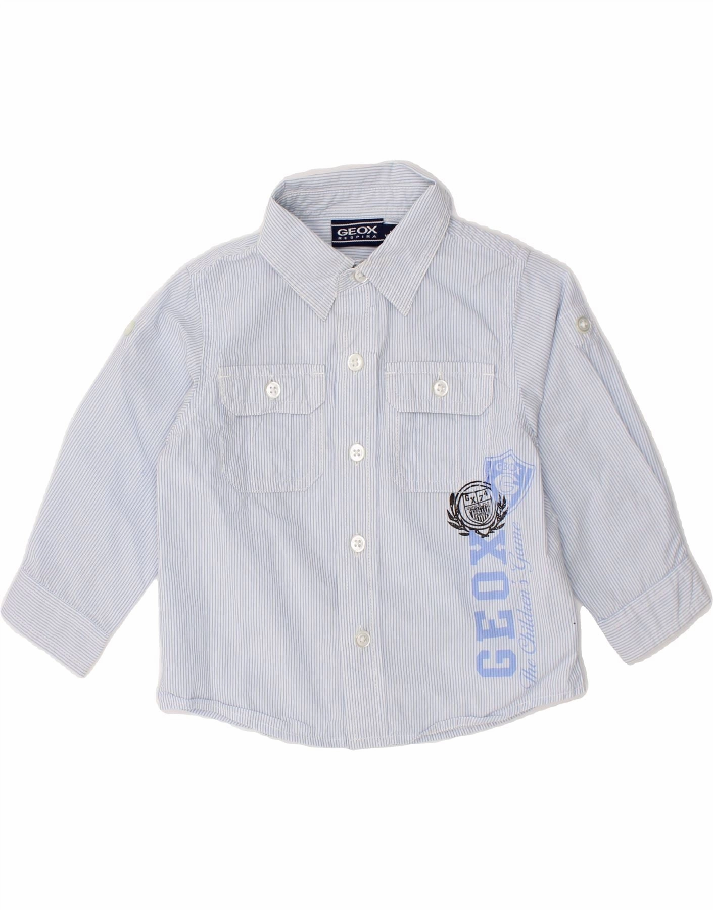 Ergonomic Back Panel Easy Care GEOX Baby Boys Respira Graphic Shirt 9-12 Months Blue Pinstripe Cotton