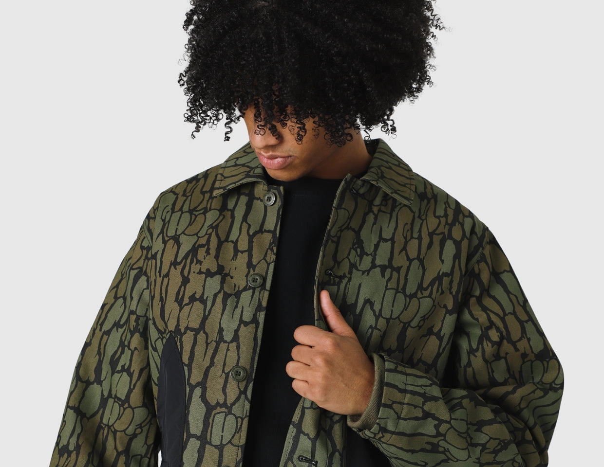 High Collar NonRestrictive Cut HUF Hudson Camo Work Jacket / Camo