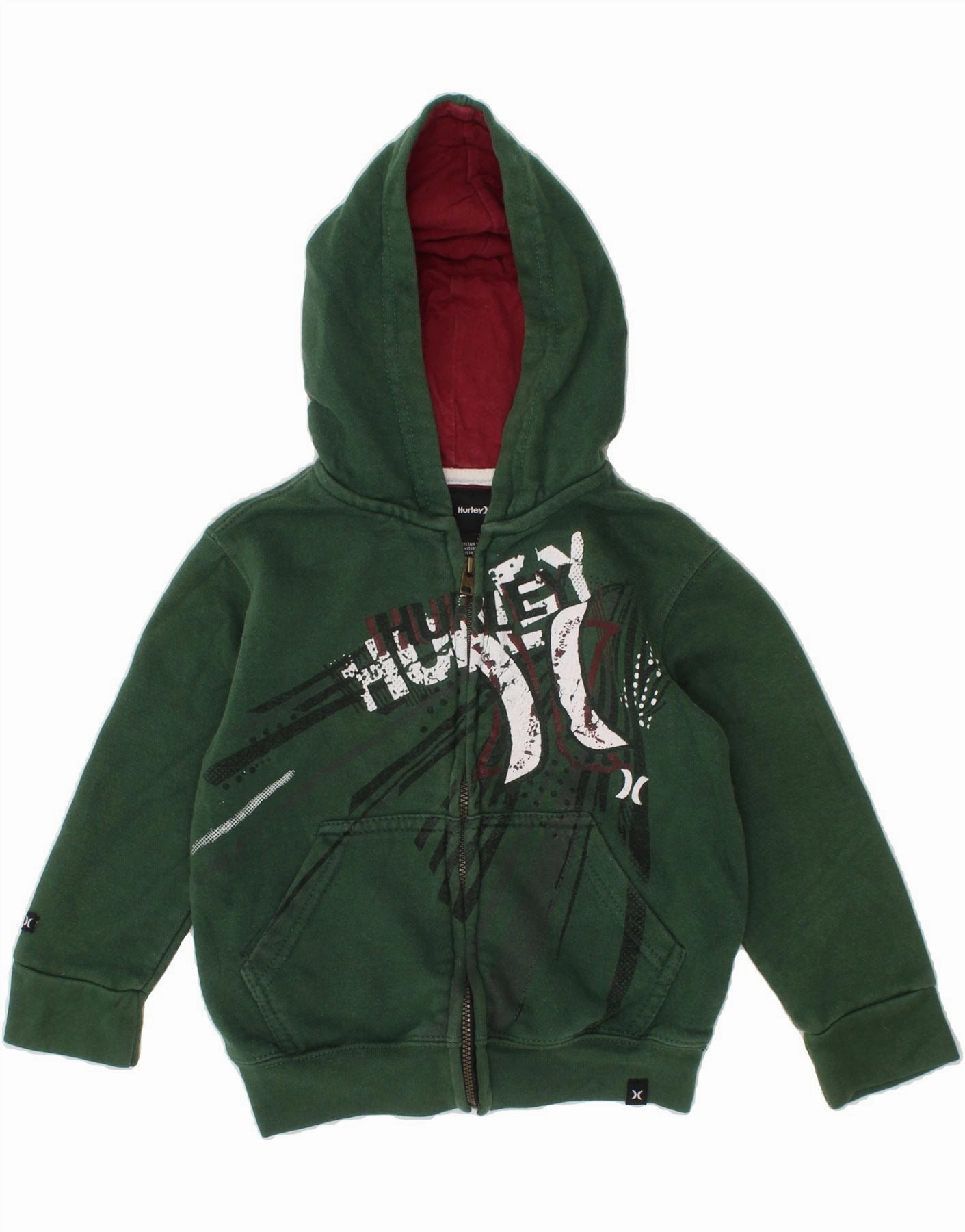 HURLEY Baby Boys Graphic Zip Hoodie Sweater 18-24 Months Green Cotton MultiDirectional Elasticity TemperatureRegulating Yarn
