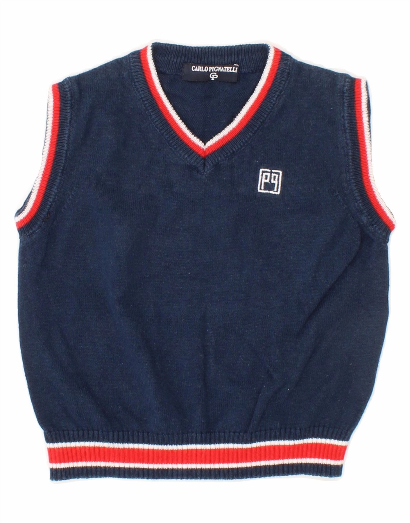 CARLO PIGNATELLI Baby Boys Vest Tank Top 3-6 Months Navy Blue Colourblock Hypoallergenic Yarn Anti Static Technology