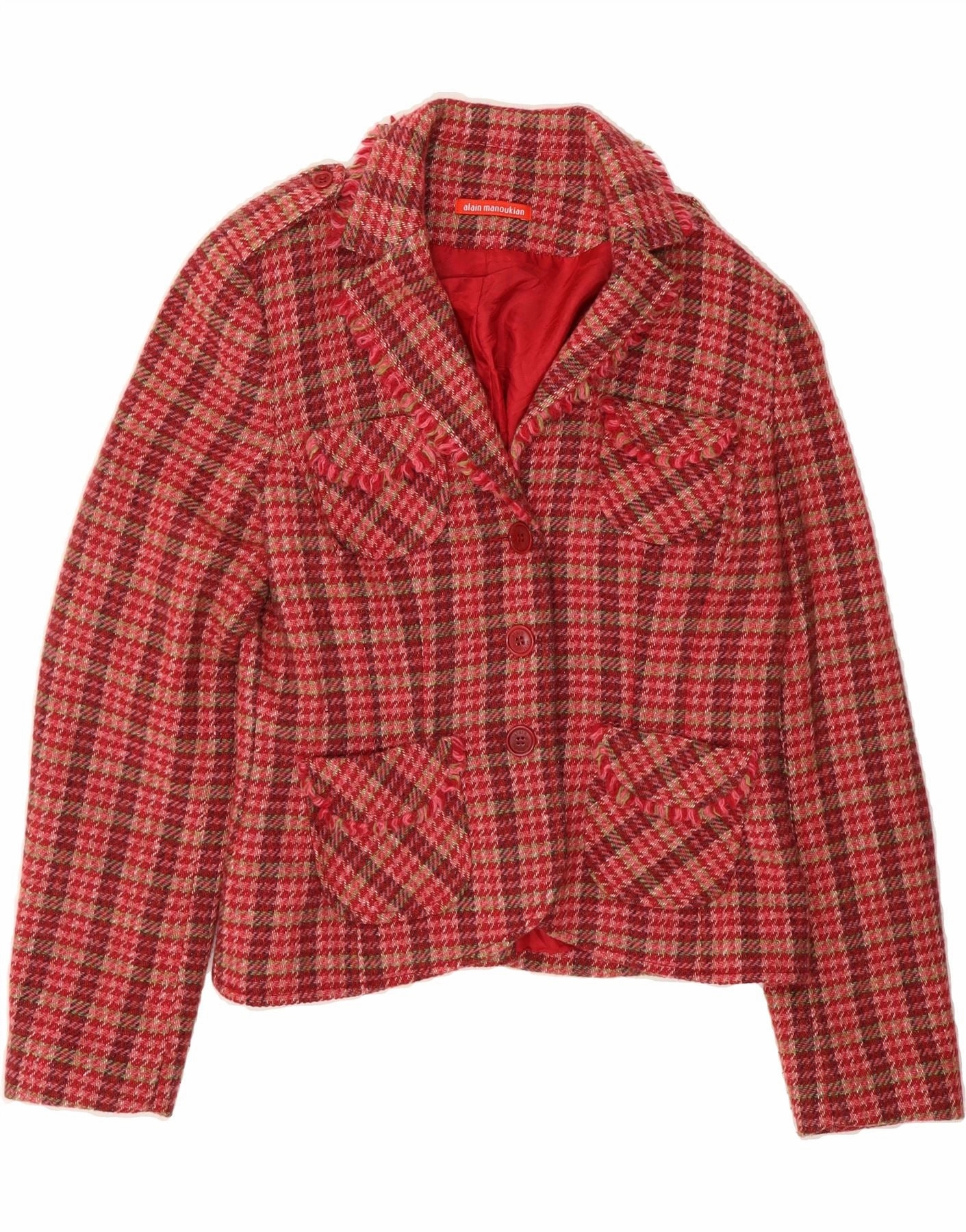 ALAIN MANAOUKIAN Womens Blazer Jacket IT 42 Medium Red Houndstooth Friction Reduction Technology Polished Look