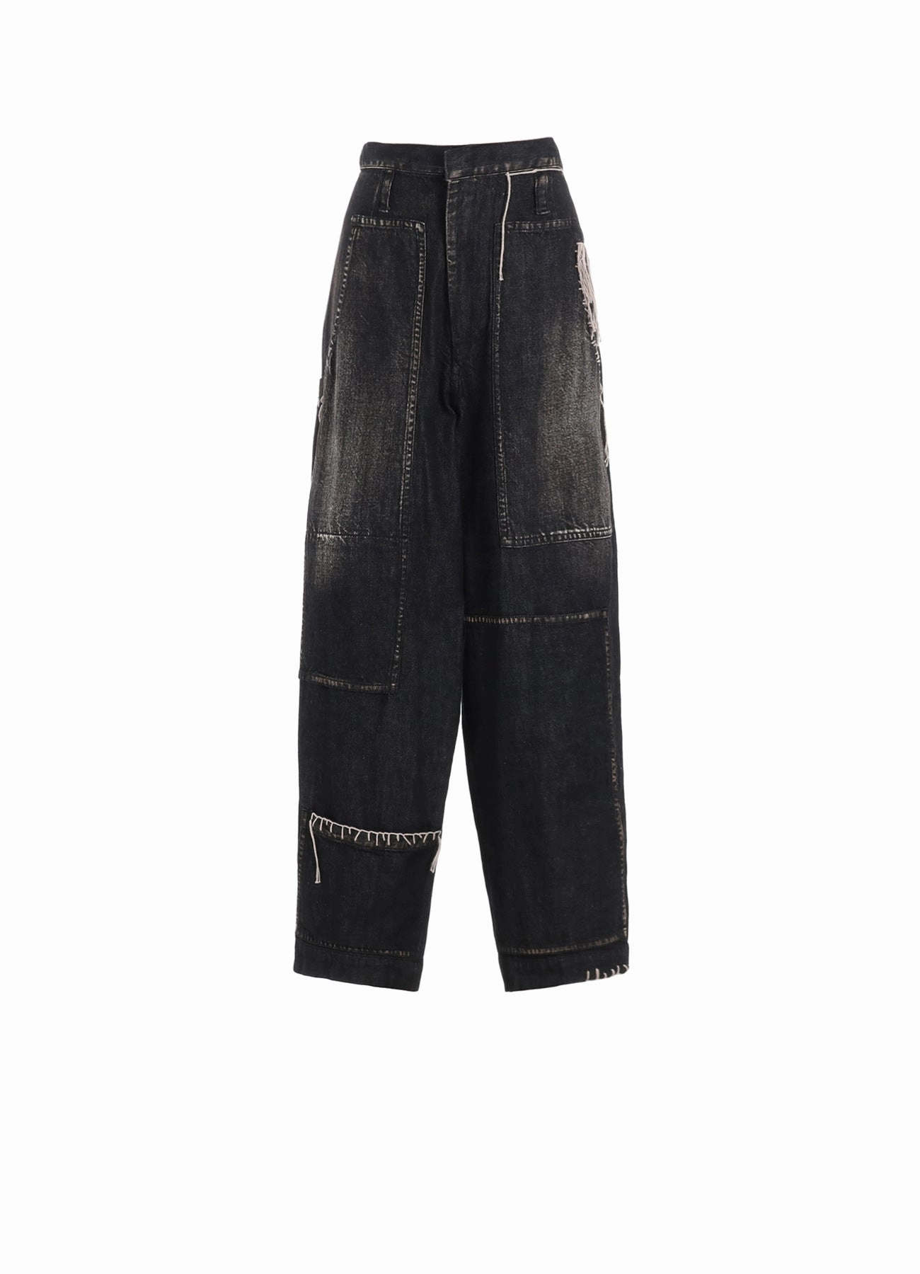 SPOTTED DENIM PATCHED-POCKET PANTS Tapered Leg Design