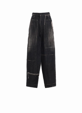 SPOTTED DENIM PATCHED-POCKET PANTS Tapered Leg Design
