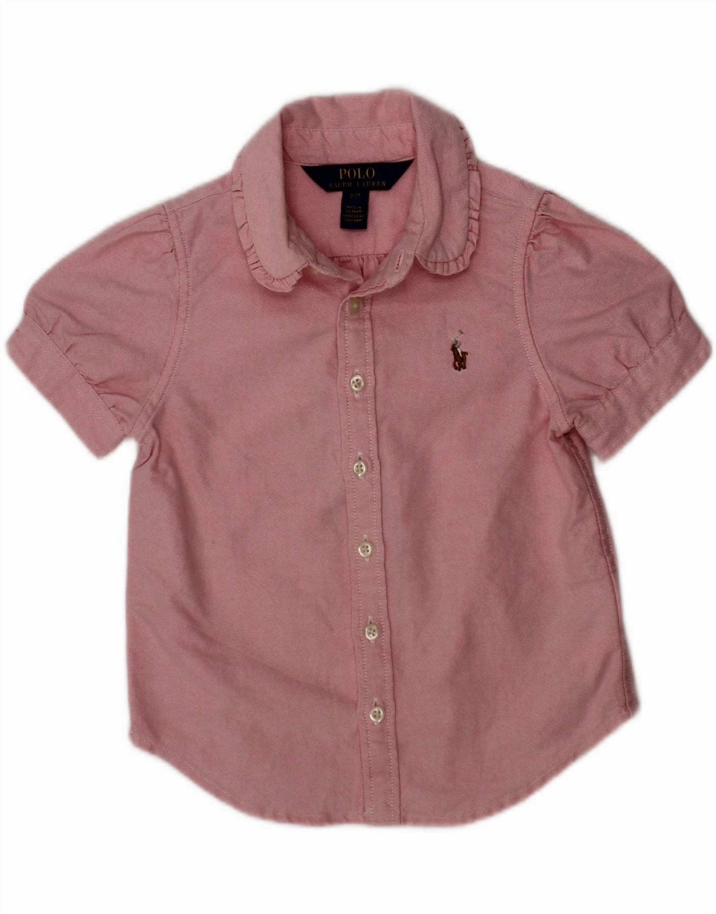 Tuckable Hem POLO RALPH LAUREN Baby Girls Short Sleeve Shirt 18-24 Months Pink Cotton