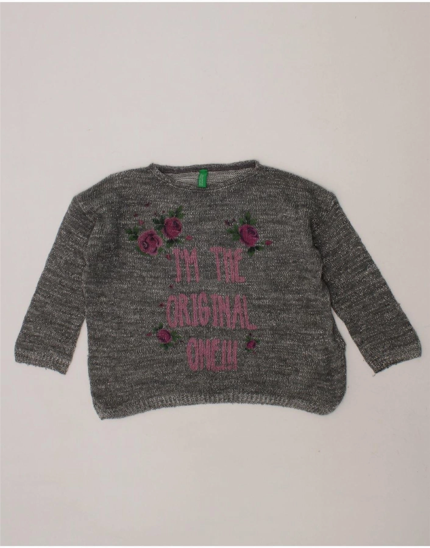 Temperature Regulating Lining BENETTON Baby Girls Boat Neck Jumper Sweater 18-24 Months Grey Flecked