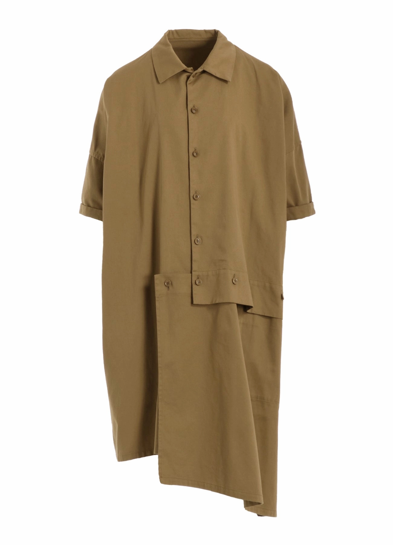 Fold-Over-Detail [Y's BORN PRODUCT] COTTON TWILL HALF SLEEVE ASYMMETERIC DRESS