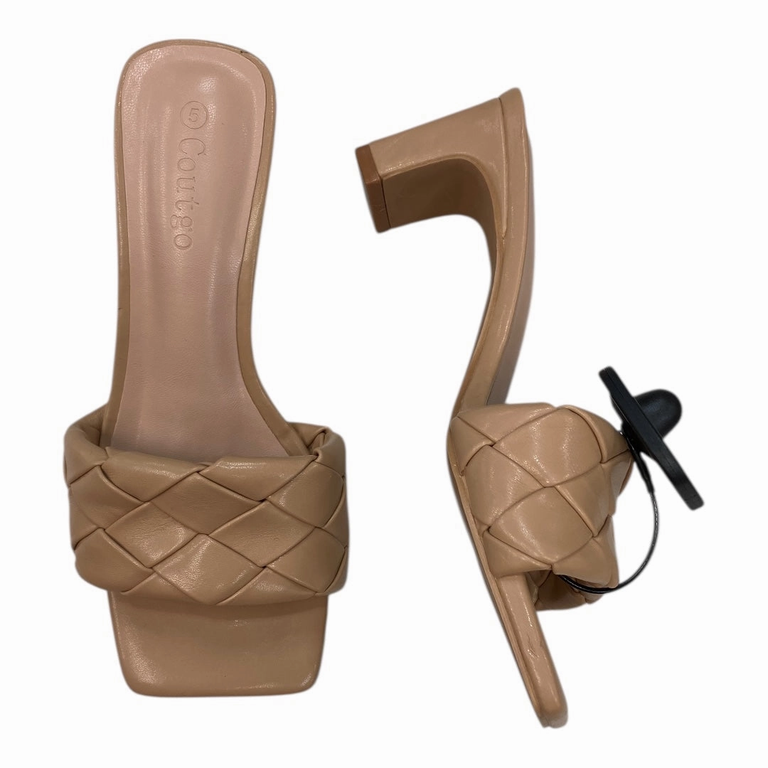 Leaf Touch Sandals Heels Block By COUTGO In Cream, Size:5