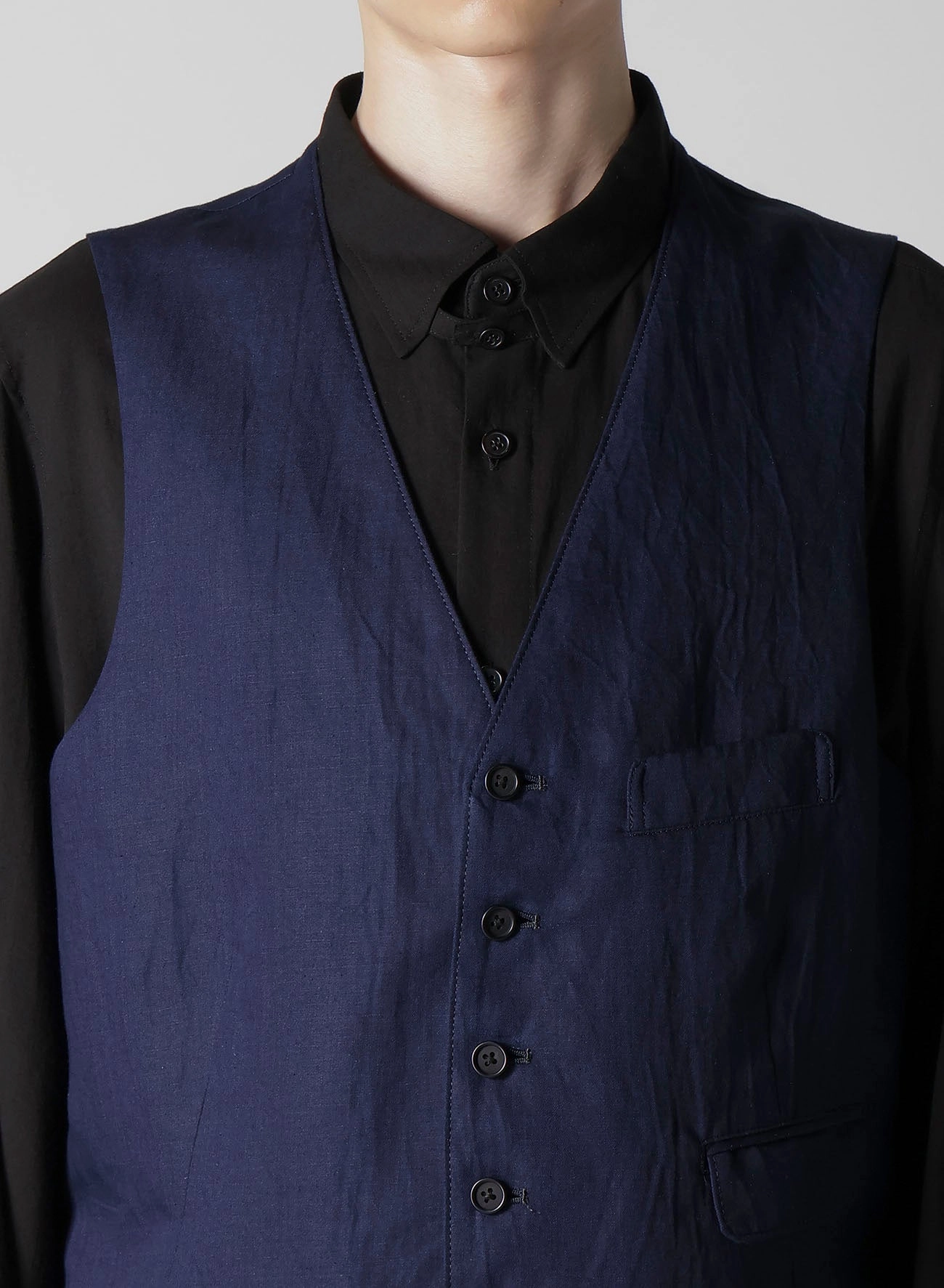Mobility - enhanced INDIGO DYEING COTTON LINEN 7BUTTONS VEST