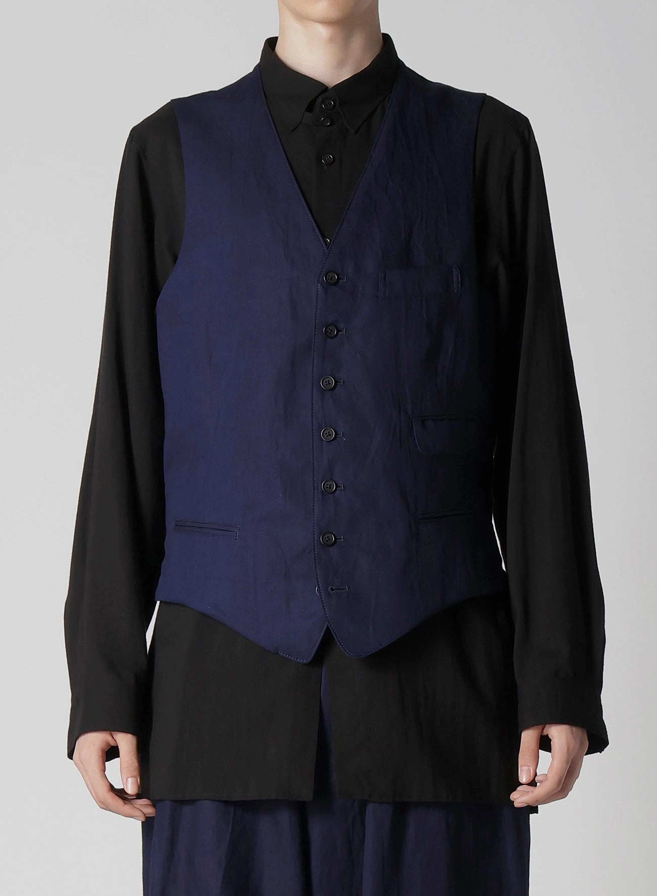 INDIGO DYEING COTTON LINEN 7BUTTONS VEST Adjustable Straps