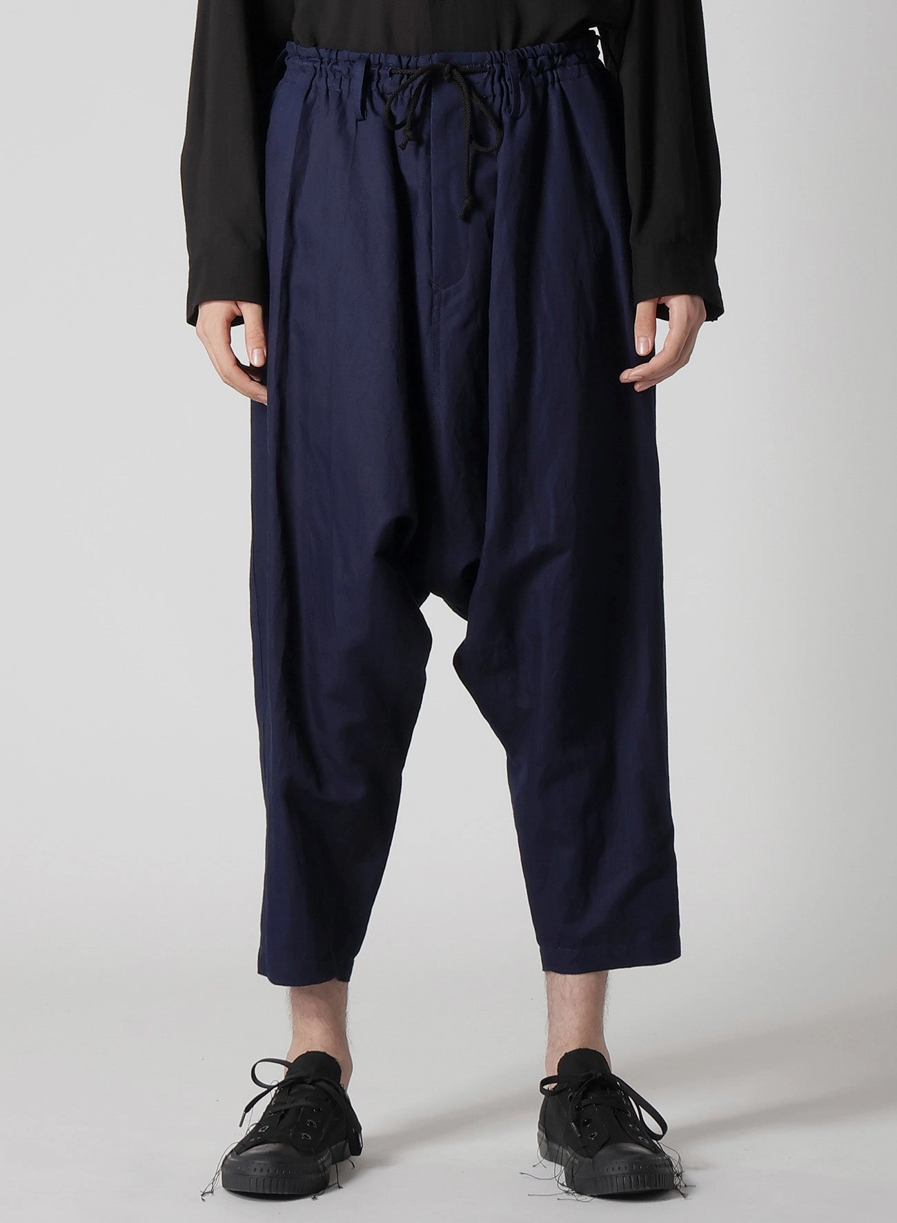 INDIGO DYEING COTTON LINEN SAROUEL PANTS Rubberized Hem