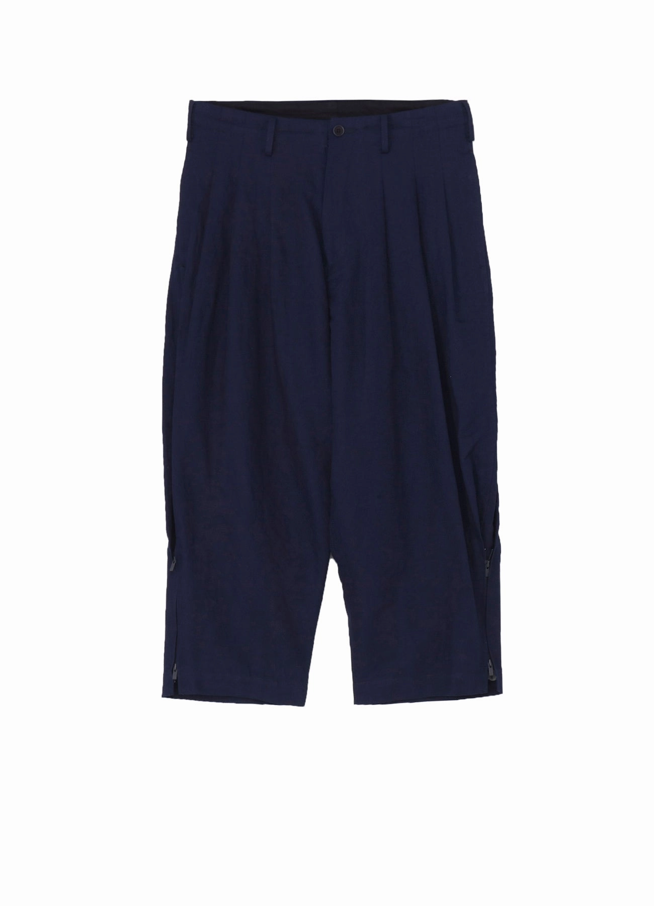 INDIGO DYEING COTTON LINEN SIDE HEM ZIPPER PANTS Non-Binding Fit