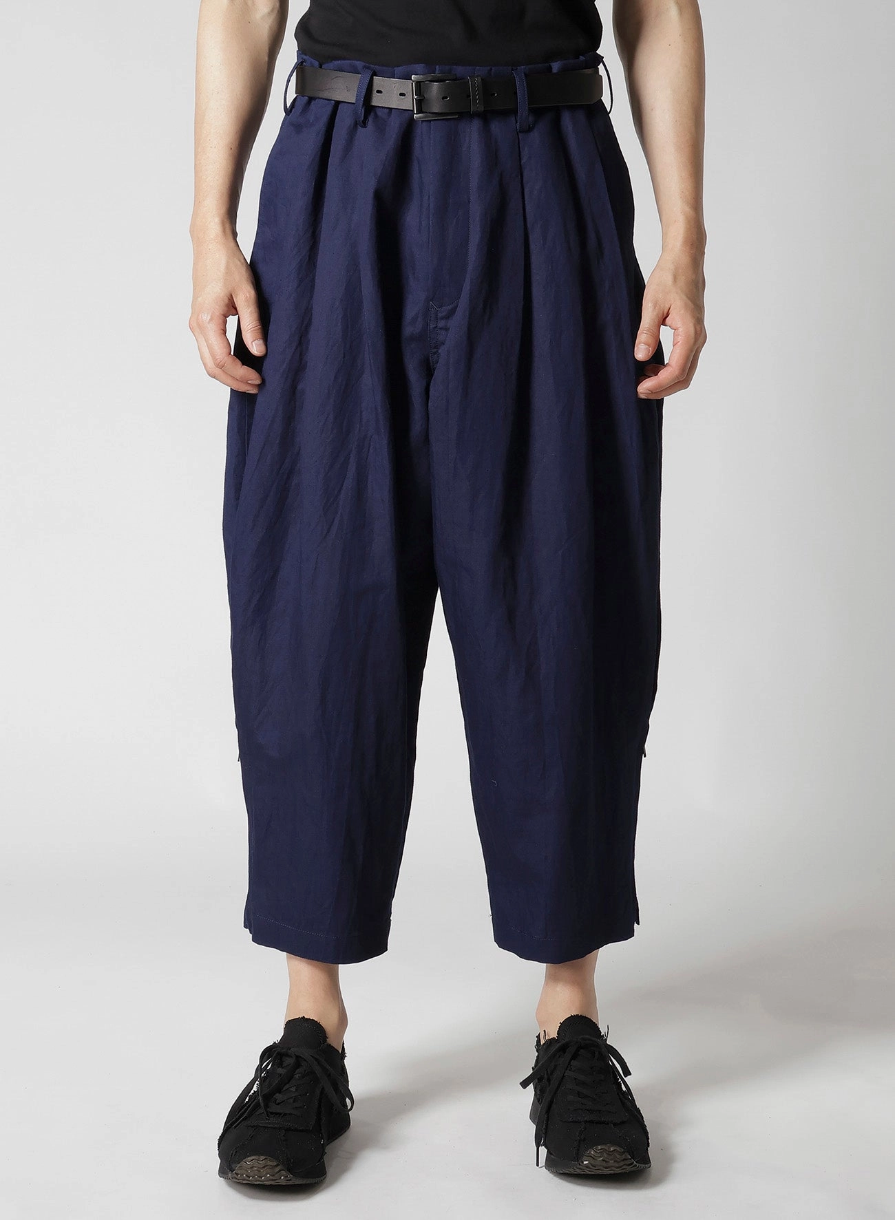 INDIGO DYEING COTTON LINEN SIDE HEM ZIPPER PANTS FadeResistant Sport Ready Fit