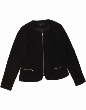 JAEGER Womens Blazer Jacket UK 14 Medium Black Acrylic Timeless Design Wear