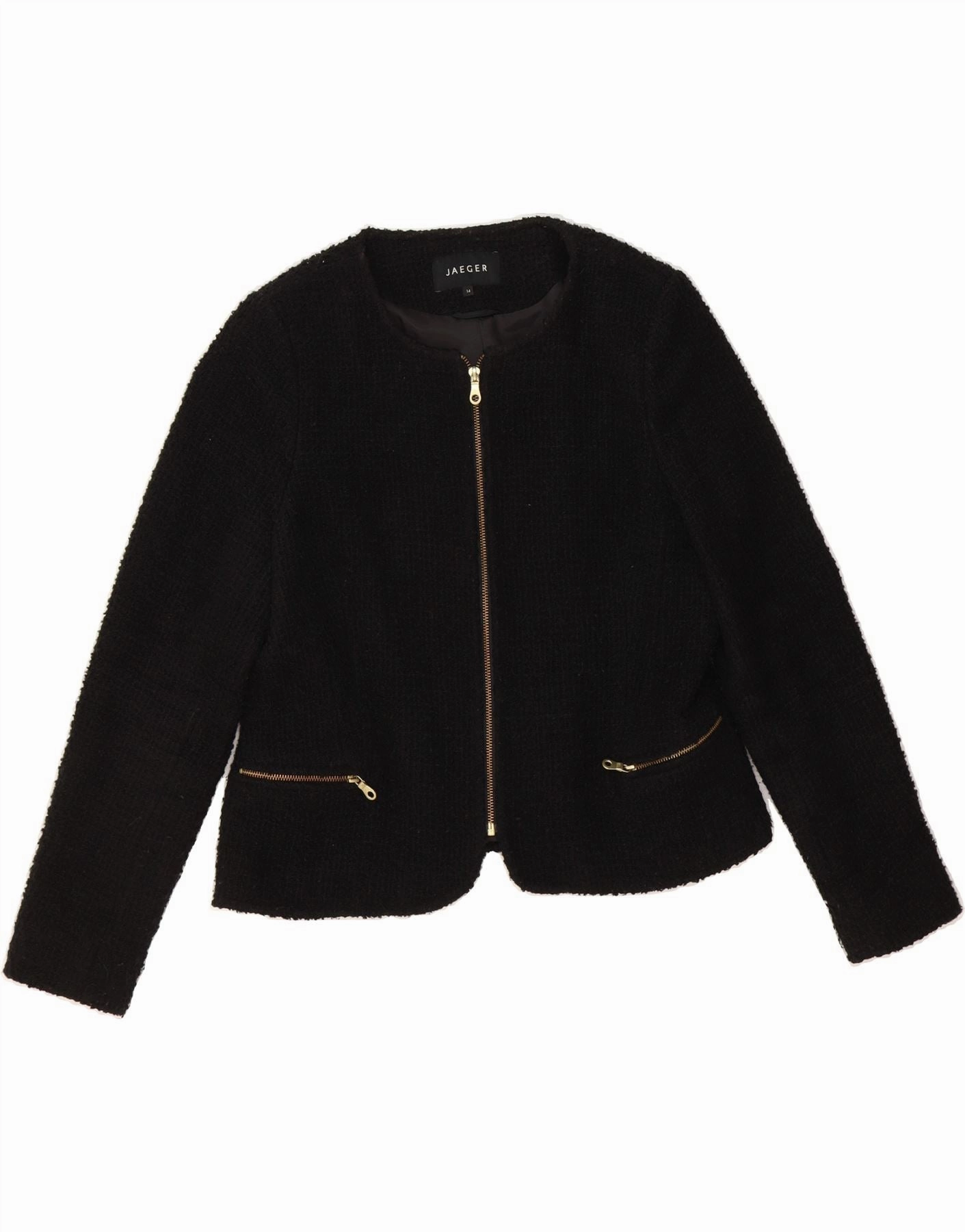 JAEGER Womens Blazer Jacket UK 14 Medium Black Acrylic Timeless Design Wear