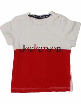 JECKERSON Baby Boys Graphic T-Shirt Top 9-12 Months White Colourblock Festival Outfit