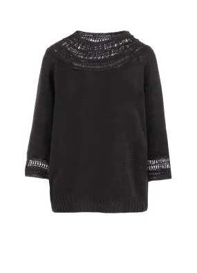 JERSEY BROAD STITCH CROCHET HALF SLEEVE PULLOVER Weekend Classic