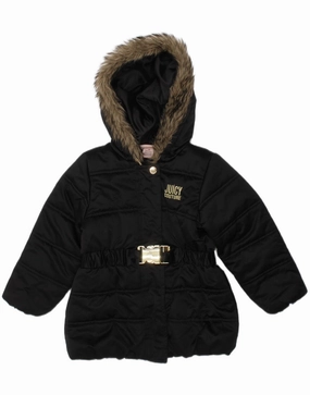 JUICY COUTURE Baby Girls Hooded Padded Jacket 18-24 Months Black Polyester Indication
