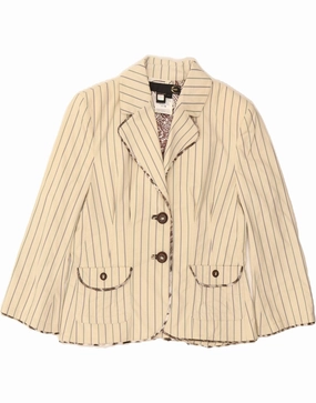 JUST CAVALLI Womens Blazer Jacket IT 44 Medium Off White Pinstripe Refined Layering Classic Fit
