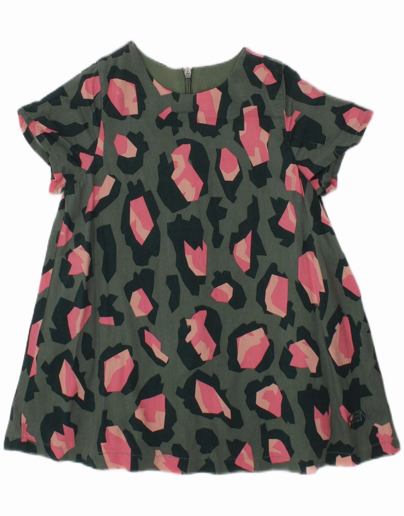 KENZO Baby Girls Abstract Pattern A-Line Dress 18-24 Months Green Cotton Midi-Length