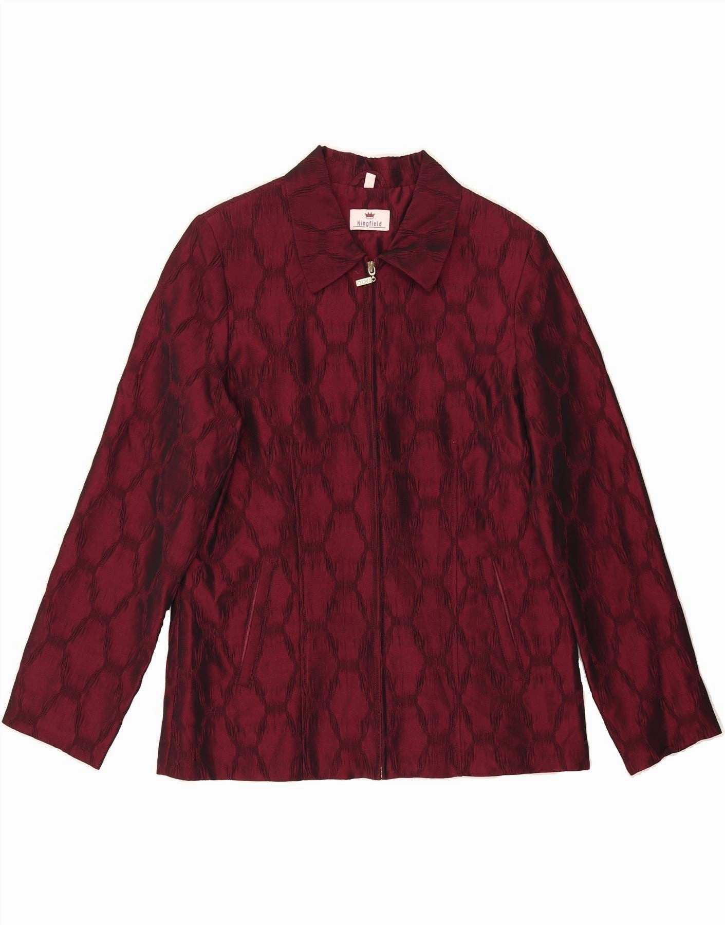 Smart Office Look Tailored Wearable KINGFIELD Womens Blazer Jacket EU 40 Medium Burgundy Argyle/Diamond