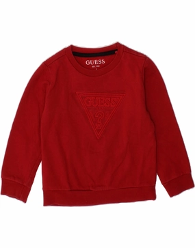 GUESS Baby Girls Graphic Sweatshirt Jumper 18-24 Months Red Ribbed Collar Design