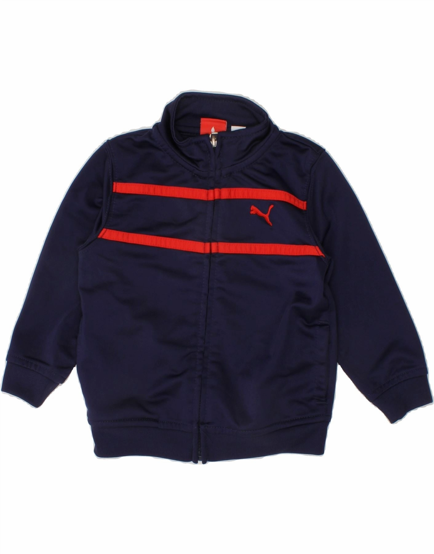 PUMA Baby Boys Tracksuit Top Jacket 12-18 Months Navy Blue Striped Zippered Pockets Abrasion Resistant Panels