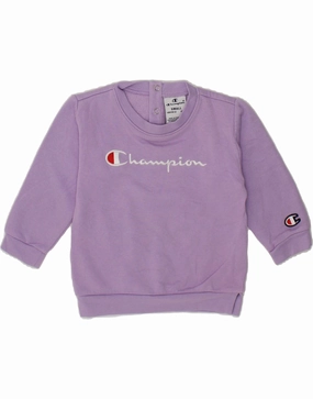 CHAMPION Baby Girls Graphic Sweatshirt Jumper 9-12 Months Small Purple HighDensity Knit Light Weight