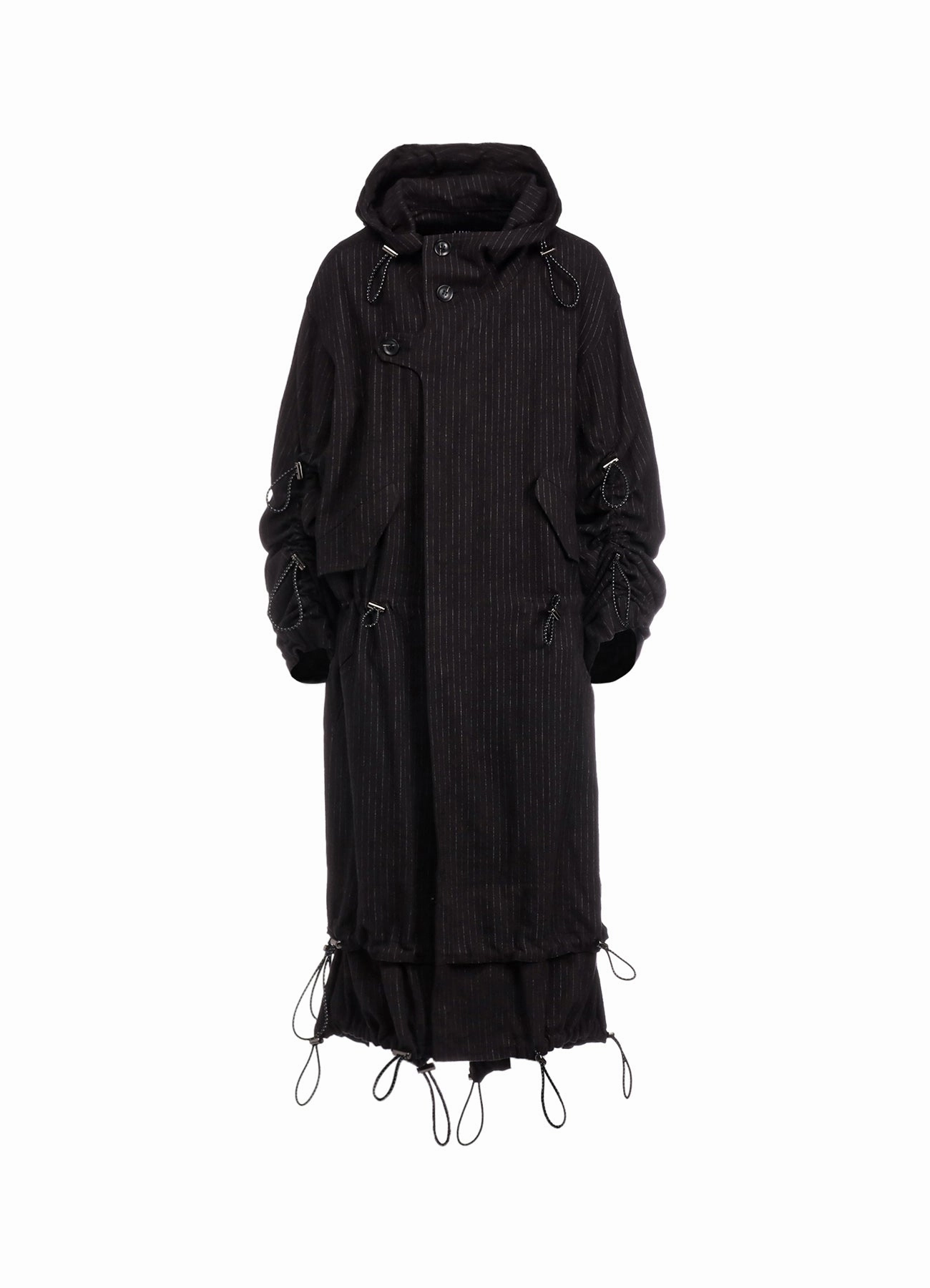 Green Material Flat Lock Stitching LOOSE ELASTIC COAT WITH STRIPES