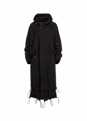 Green Material Flat Lock Stitching LOOSE ELASTIC COAT WITH STRIPES