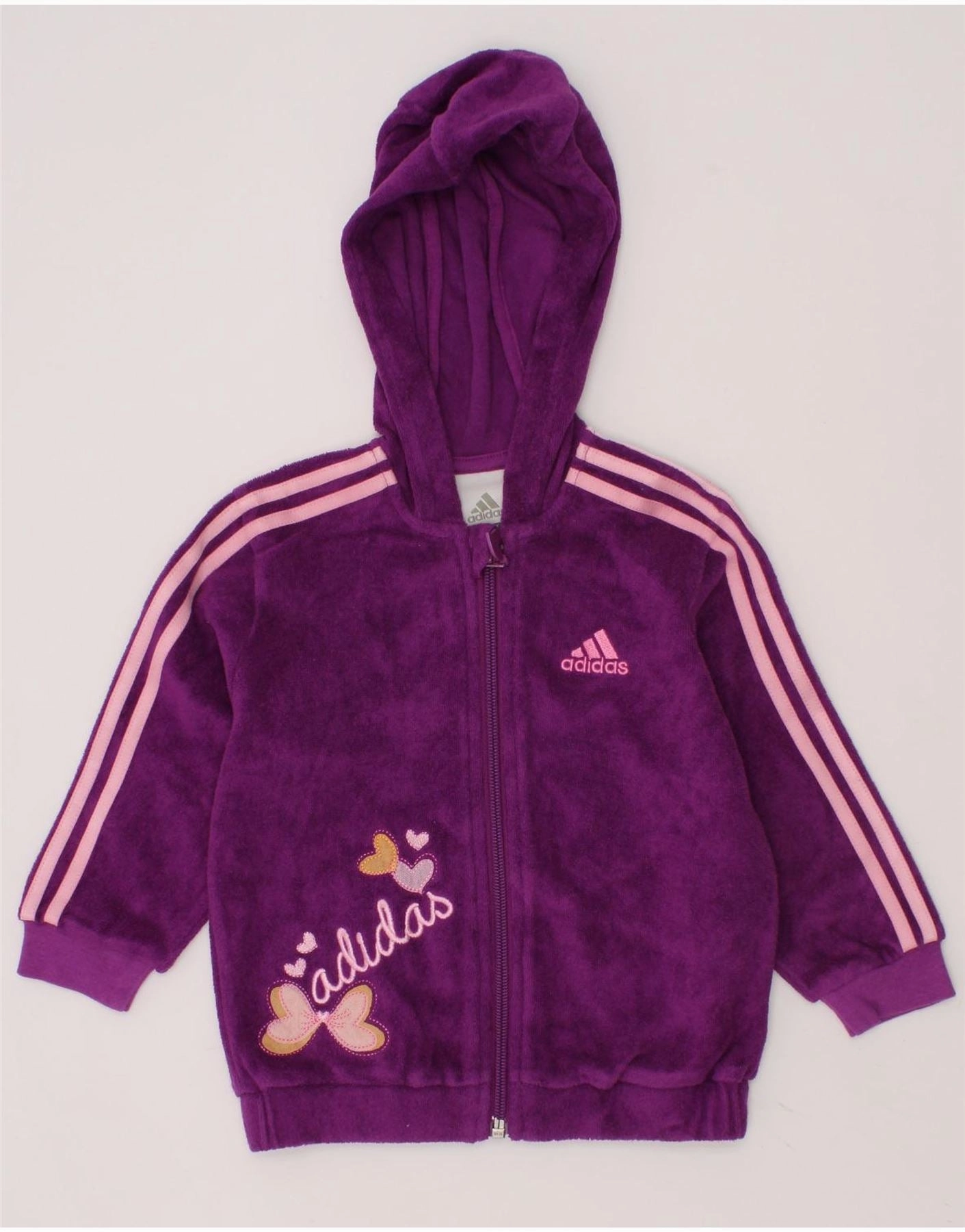 Office Casual ReverseCoil Zipper ADIDAS Baby Girls Velvet Graphic Zip Hoodie Sweater 9-12 Months Purple