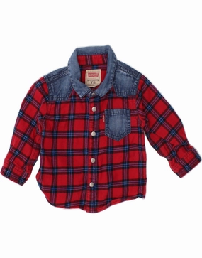 Round Collar LEVI'S Baby Boys Denim Shirt 6-9 Months Red Check Cotton