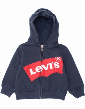 LEVI'S Baby Boys Graphic Zip Hoodie Sweater 12-18 Months Navy Blue Cotton Relaxed Trend Soft Piece