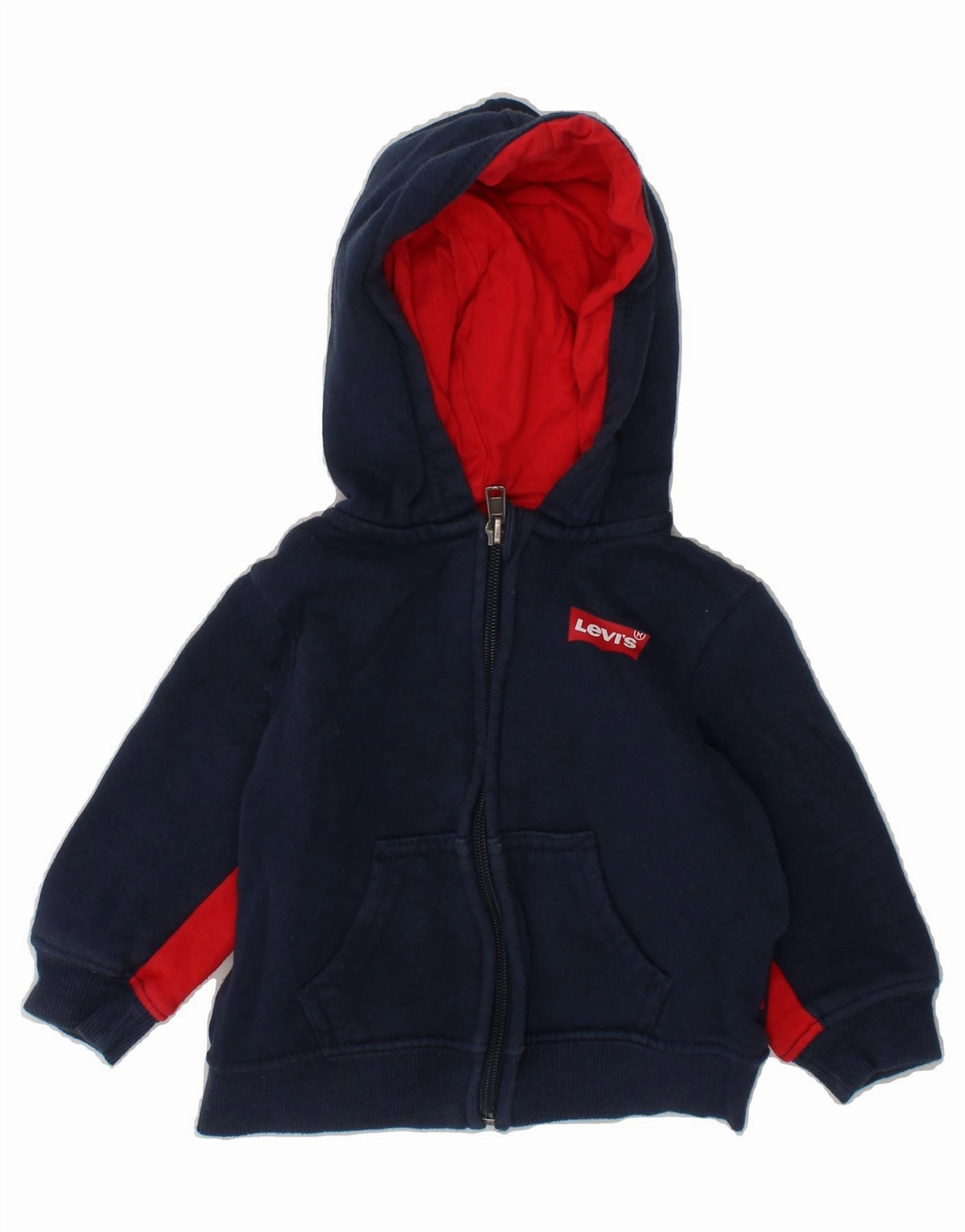 LEVI'S Baby Boys Zip Hoodie Sweater 9-12 Months Navy Blue Colourblock OdorResistant Finish