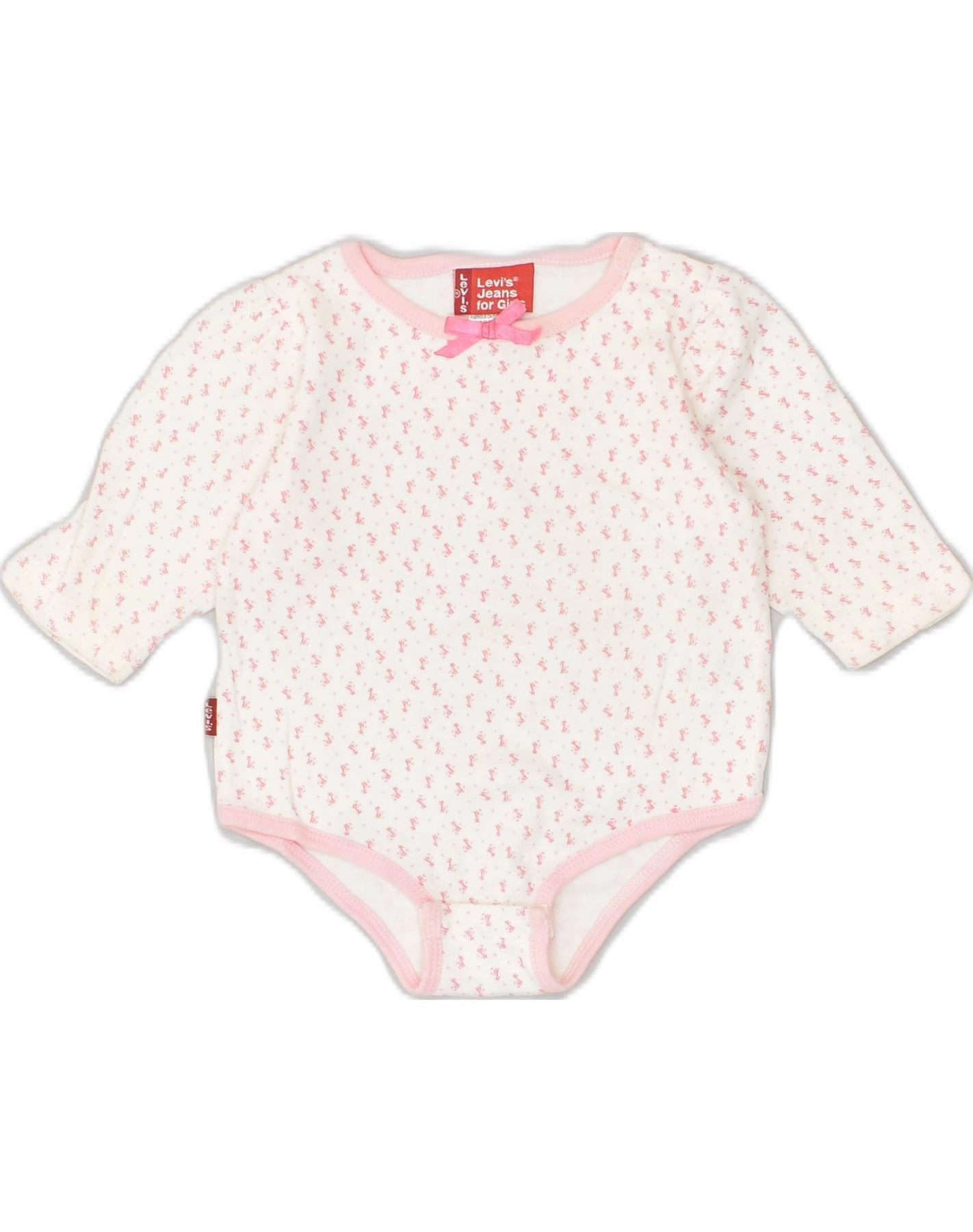 LEVI'S Baby Girls Long Sleeve Bodysuit 3-6 Months Pink Cotton Travel Date