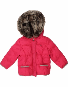 TOMMY HILFIGER Baby Girls Hooded Padded Jacket 18-24 Months Pink Nylon Raglan sleeves Tactile Response Fabric