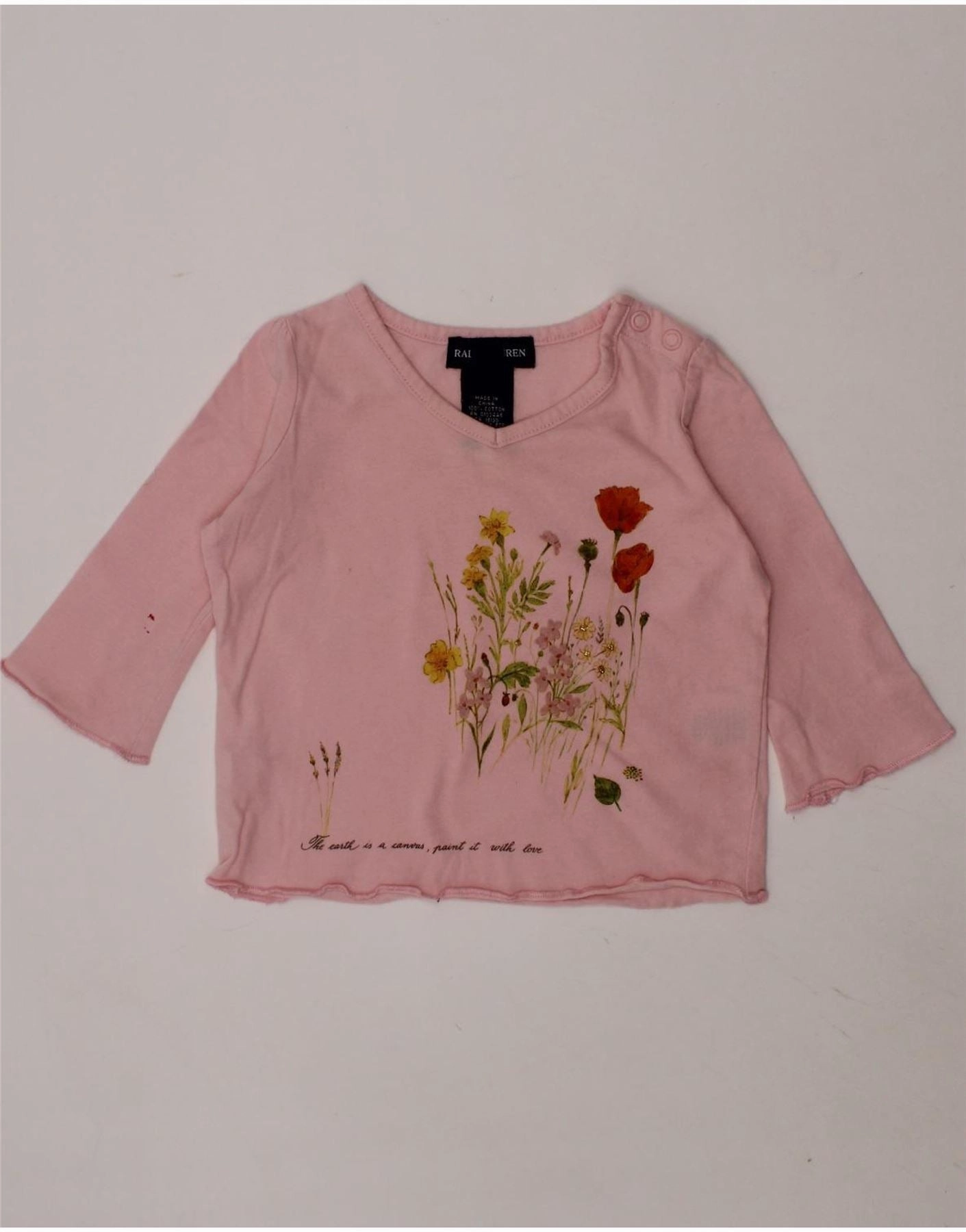 Beach Ready Rugged Style RALPH LAUREN Baby Girls Graphic Top Long Sleeve 6-9 Months Pink Floral