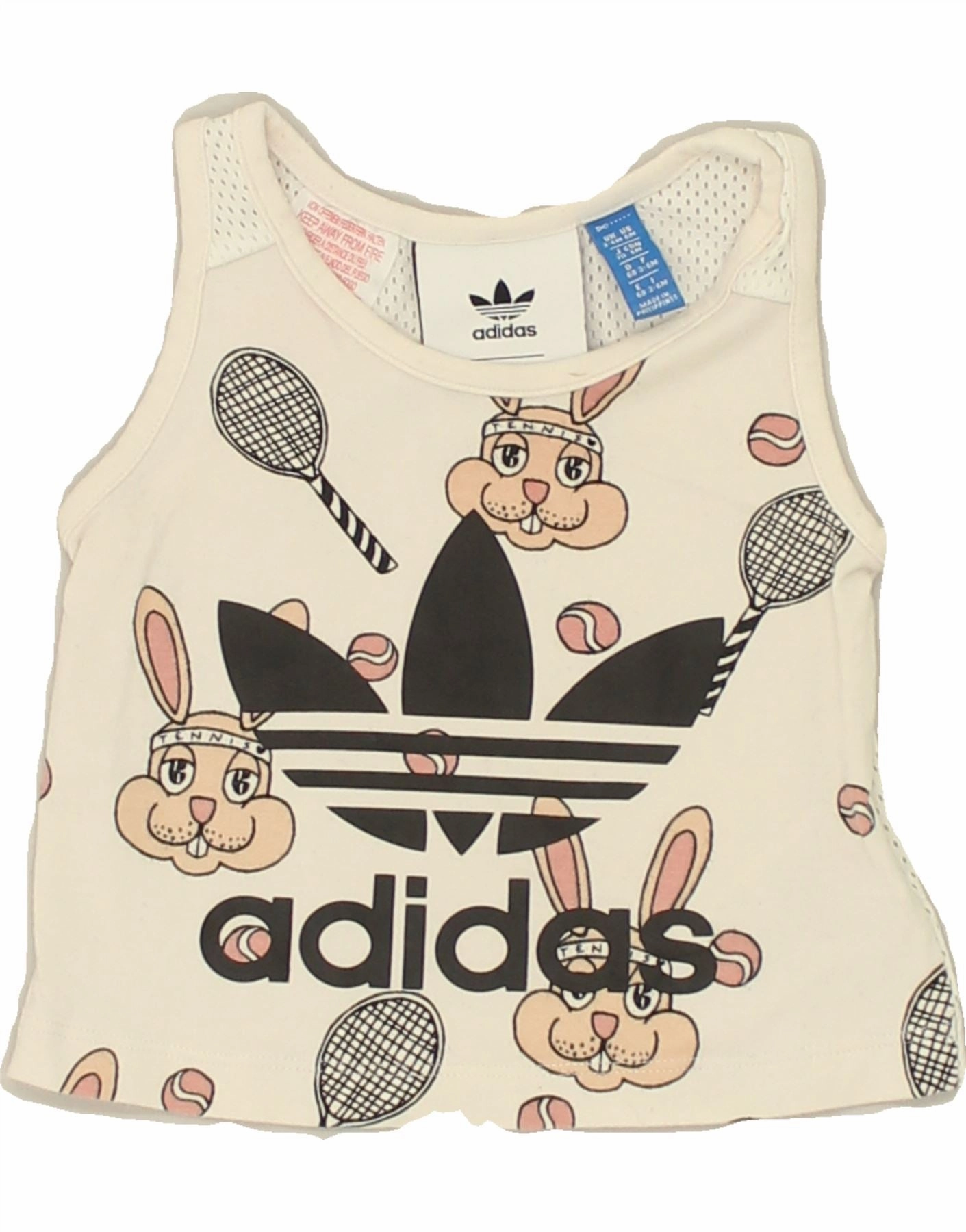 ADIDAS Baby Girls Graphic Vest Top 3-6 Months White Polyester Anniversary Special