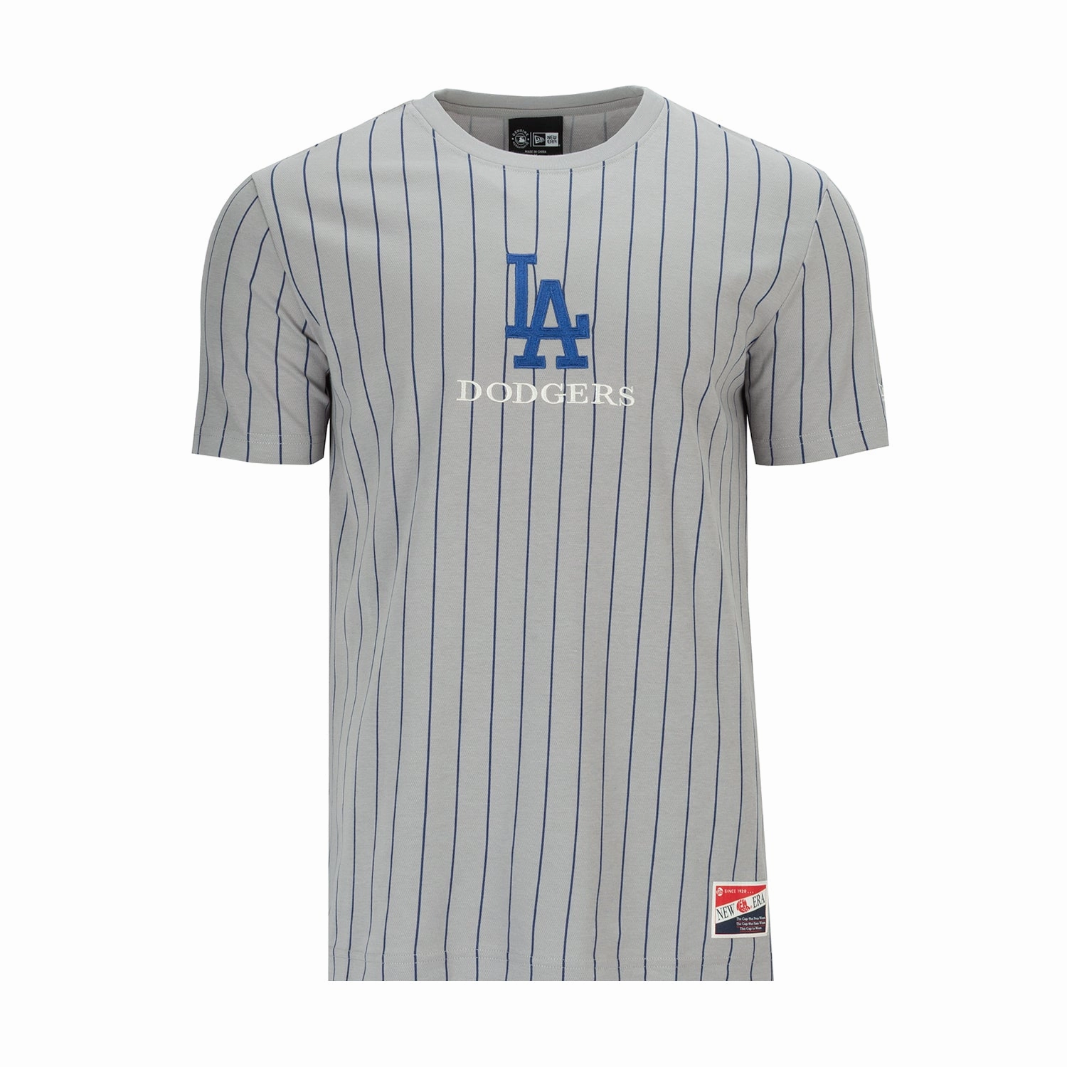 Dodgers Team Logo Pinstripe Tee - Mens Low Profile Collar