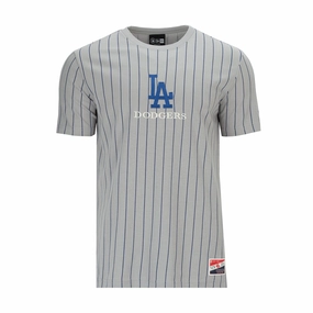 Dodgers Team Logo Pinstripe Tee - Mens Office Wear Essential Casual