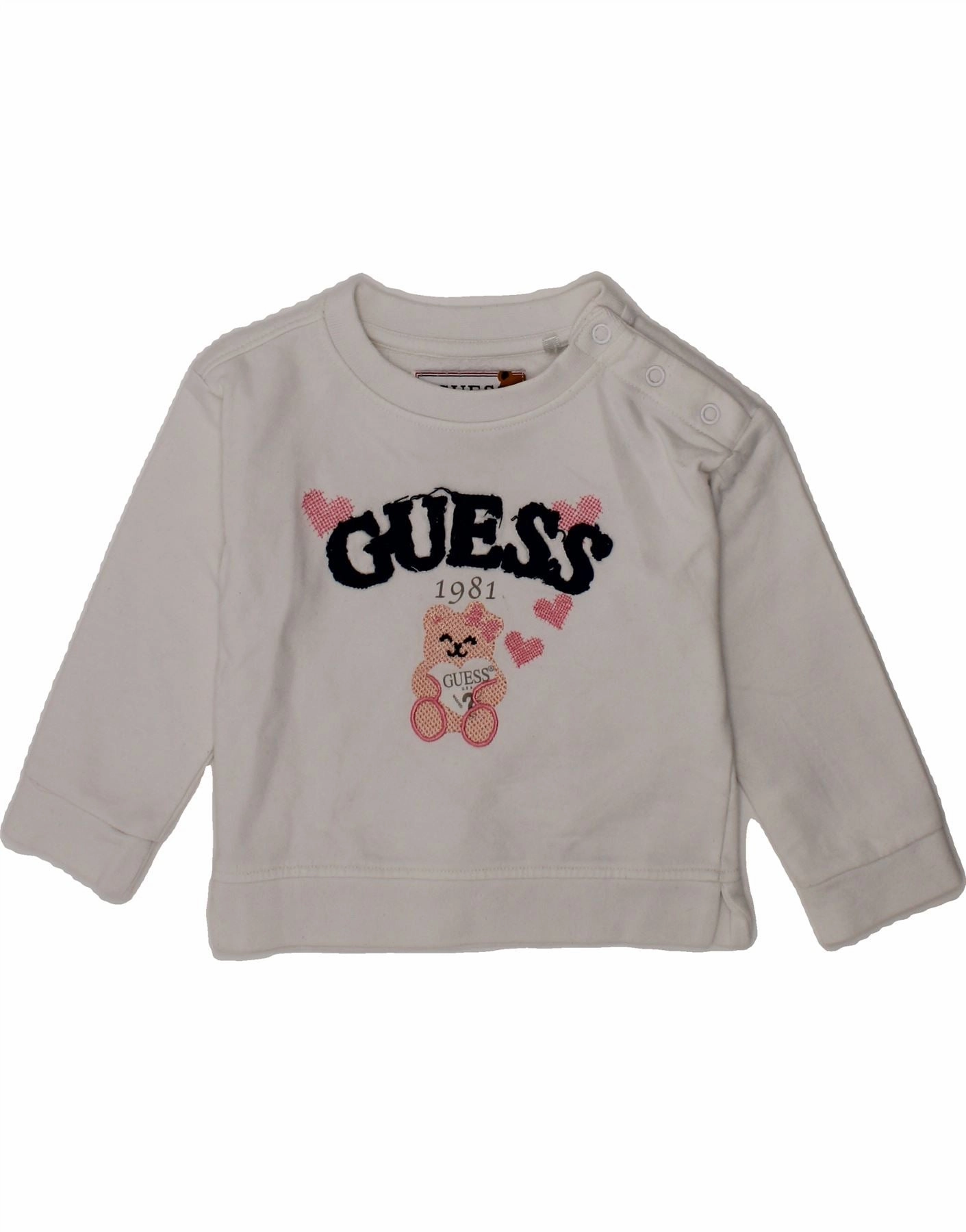 GUESS Baby Girls Graphic Sweatshirt Jumper 9-12 Months White MicrofiberBlend Texture Travel Casual Wear