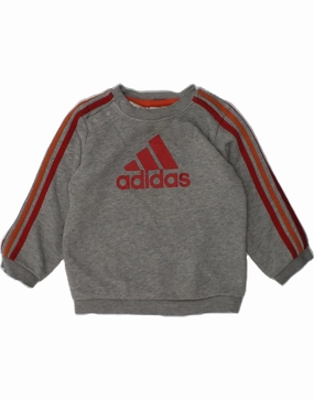 ADIDAS Baby Boys Graphic Sweatshirt Jumper 12-18 Months Grey Cotton Circular Knit Pattern