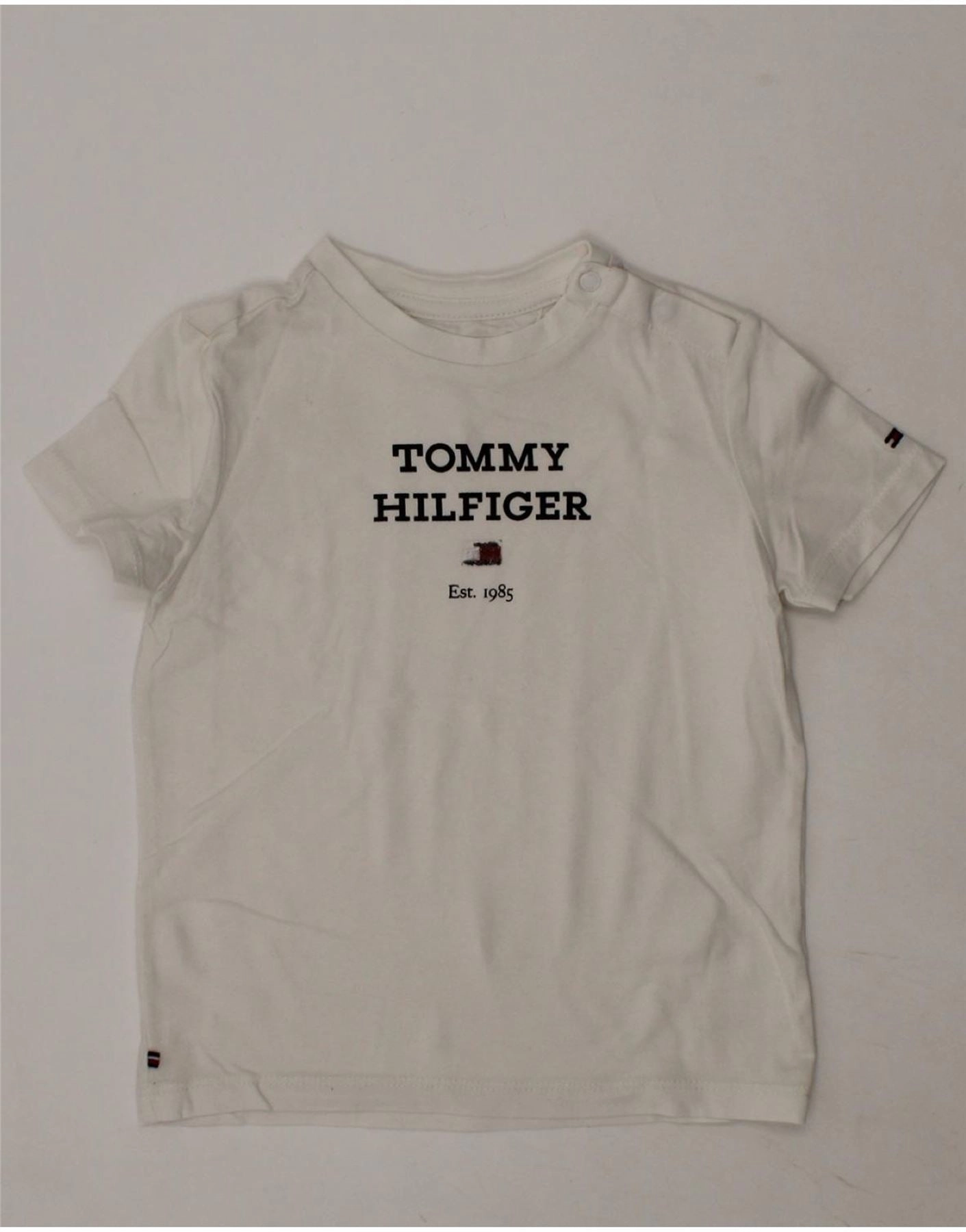 TOMMY HILFIGER Baby Girls Graphic T-Shirt Top 18-24 Months White Cotton Hidden Placket