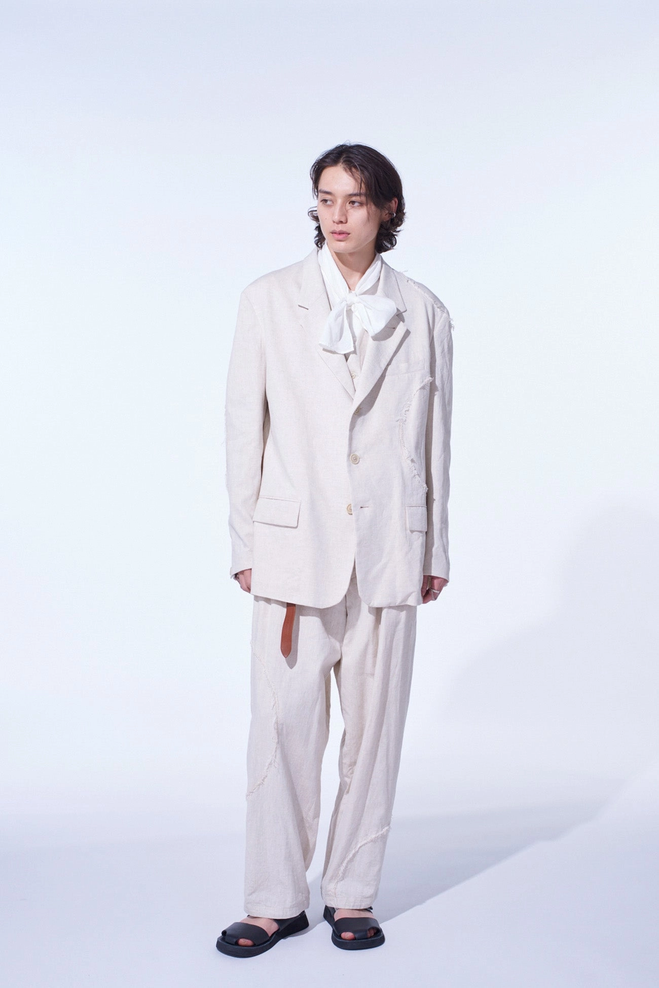 LINEN/COTTON HERRINGBONE ZIGZAG CUT-OUT JACKET AntiStatic Lining Lose