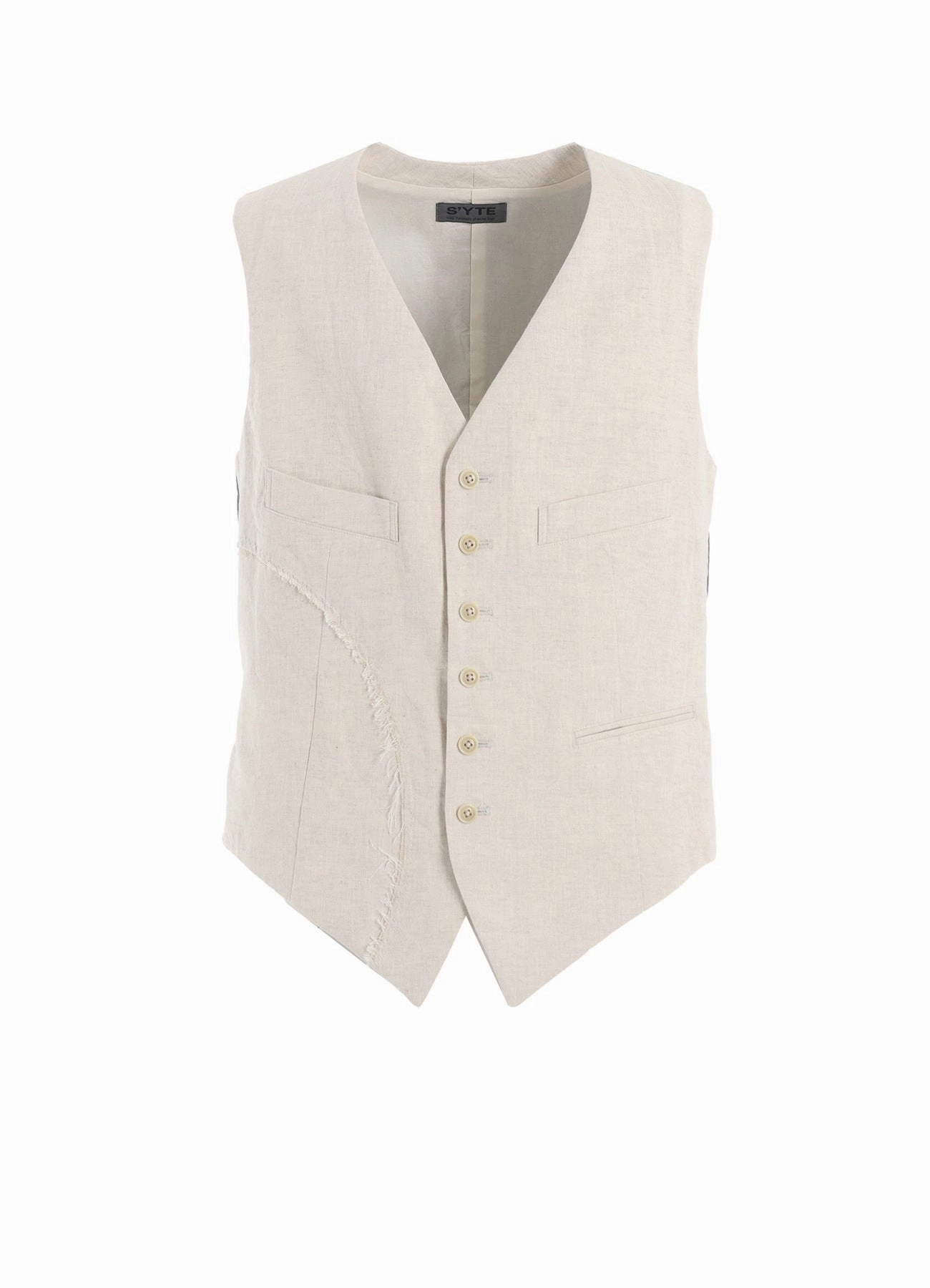 technology innovation rigid LINEN/COTTON HERRINGBONE ZIGZAG CUT-OUT VEST
